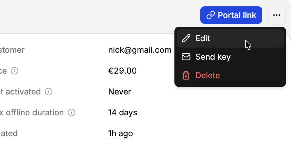Edit license button