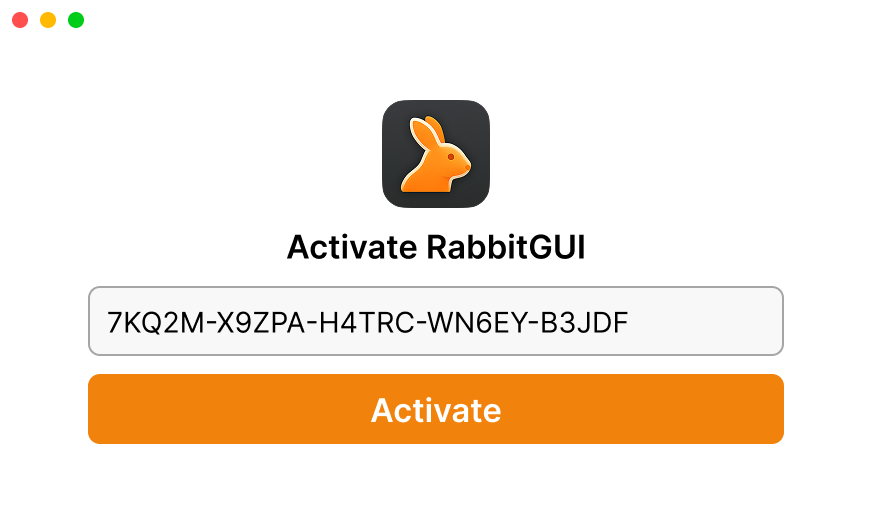 Activation window of an Electron app, with a license key field and an Activate button
