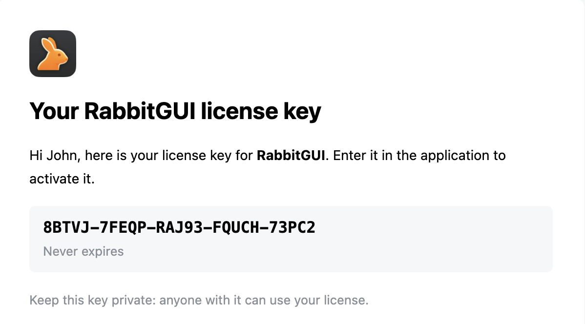 License key email