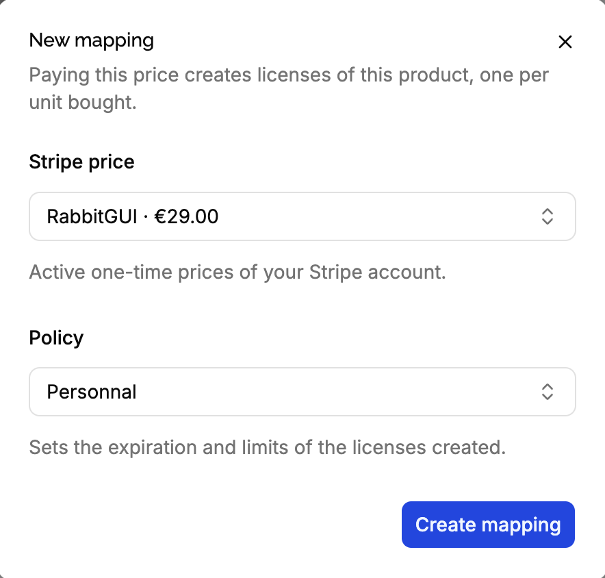Screenshot create mapping modal