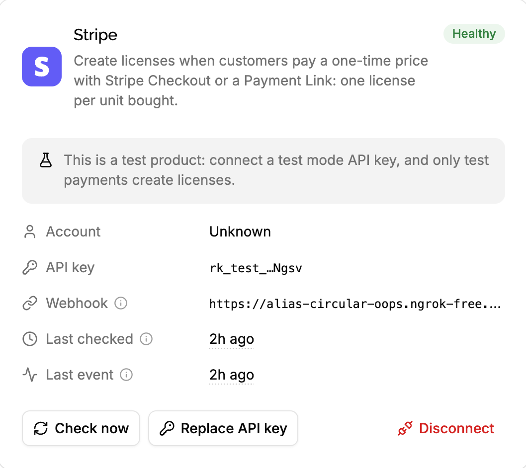 Screenshot stripe card