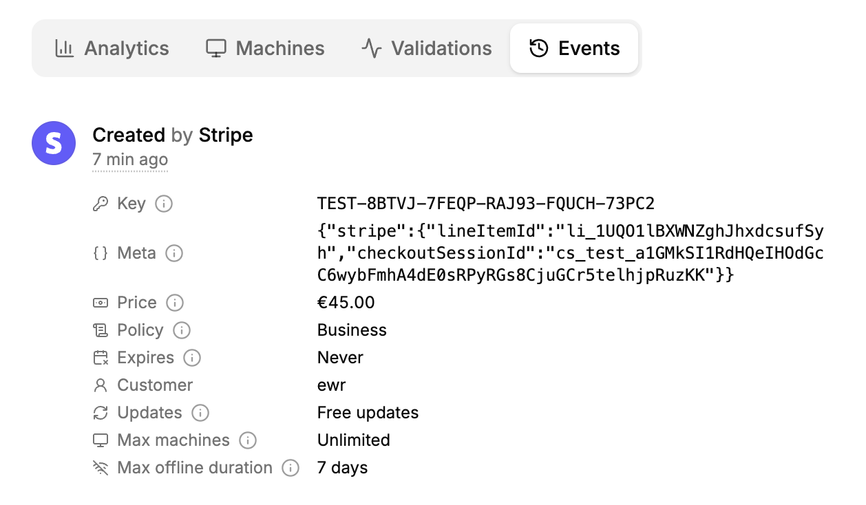 Stripe event