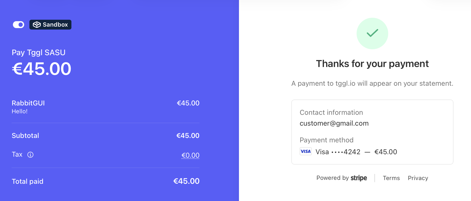 Stripe payment page