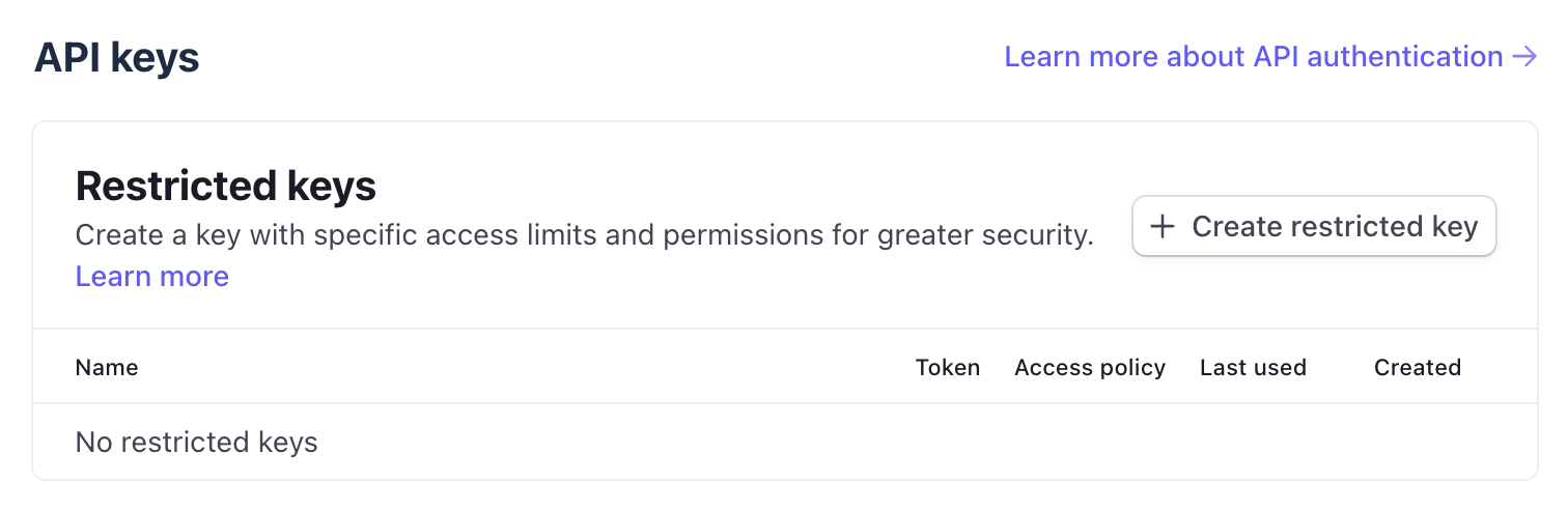 Stripe screenshot creating restricted api key