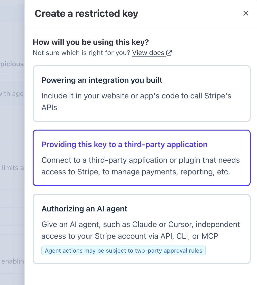 Stripe screenshot step1 creating key