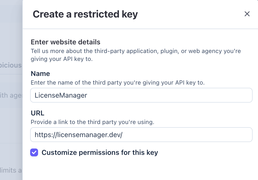 Stripe screenshot step2 creating key